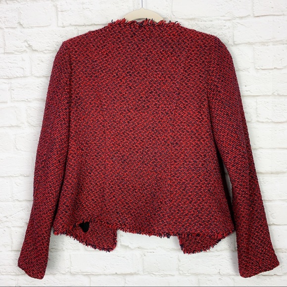 Monteau Tweed Studded Fringe Open Front Blazer S - Picture 5 of 7